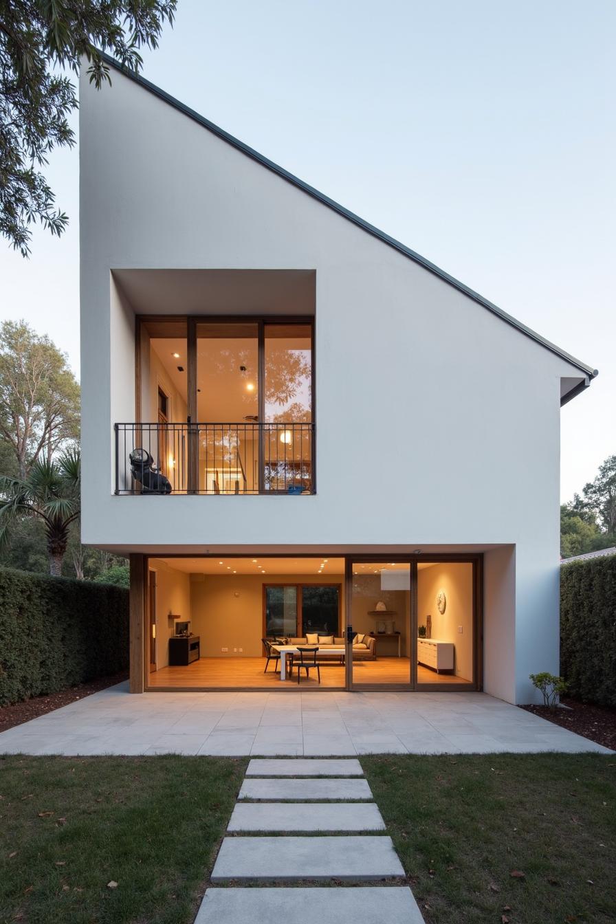 Modern house with white facade and large windows