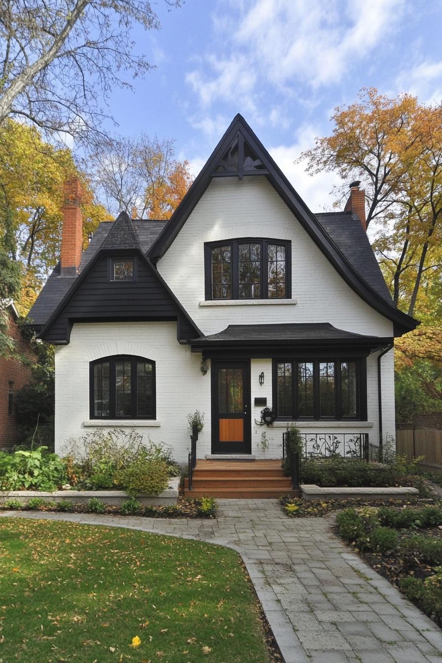 Modern bungalow with pointed roof and autumnal surroundings