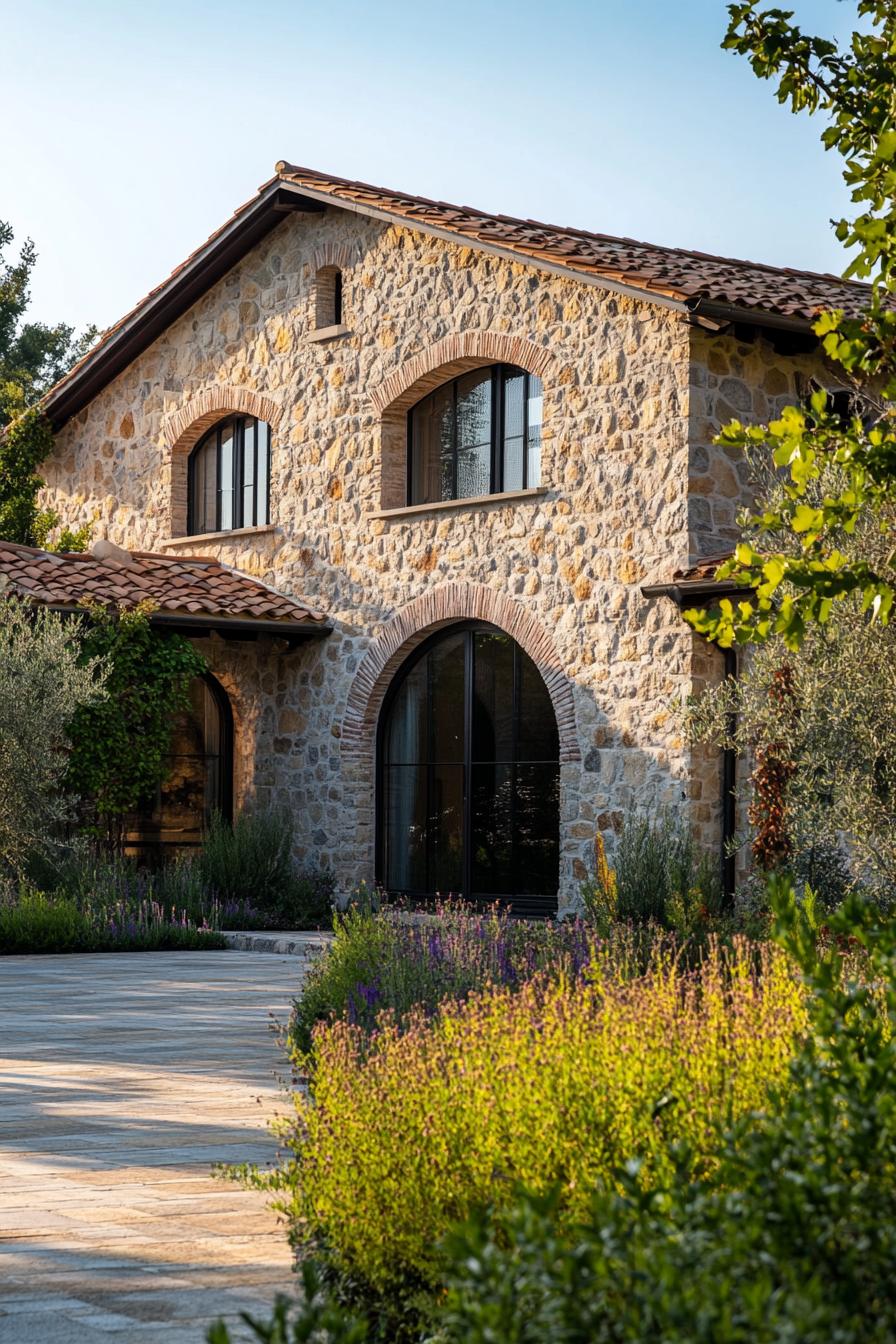 Rustic stone farmhouse with lush garden