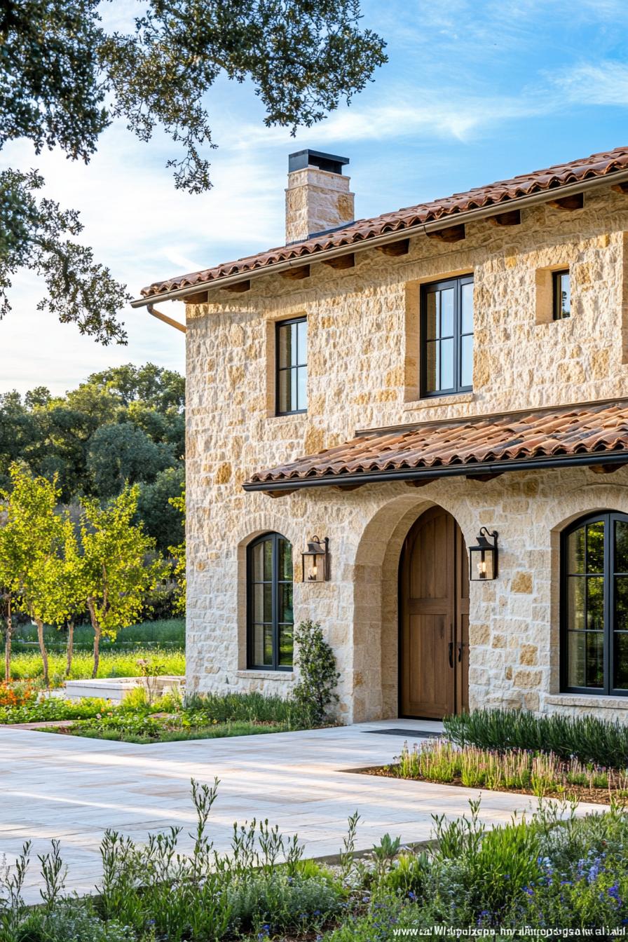 Charming farmhouse with stone walls and arched entrance