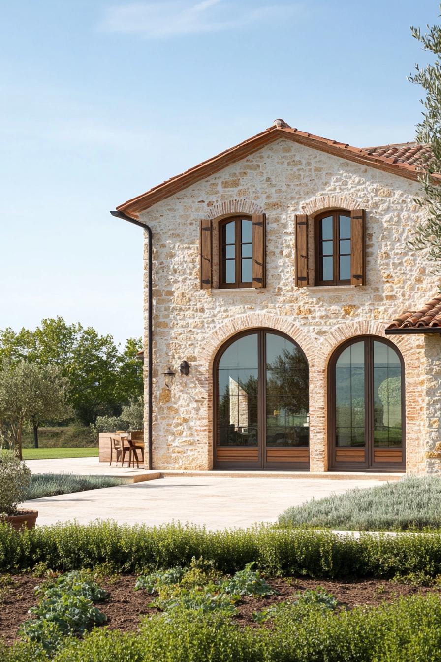 Stone farmhouse with wooden shutters