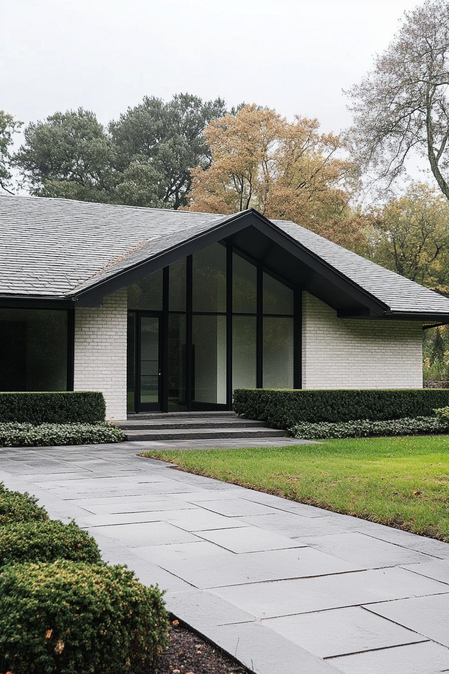 Brick ranch house with large windows and a modern roof