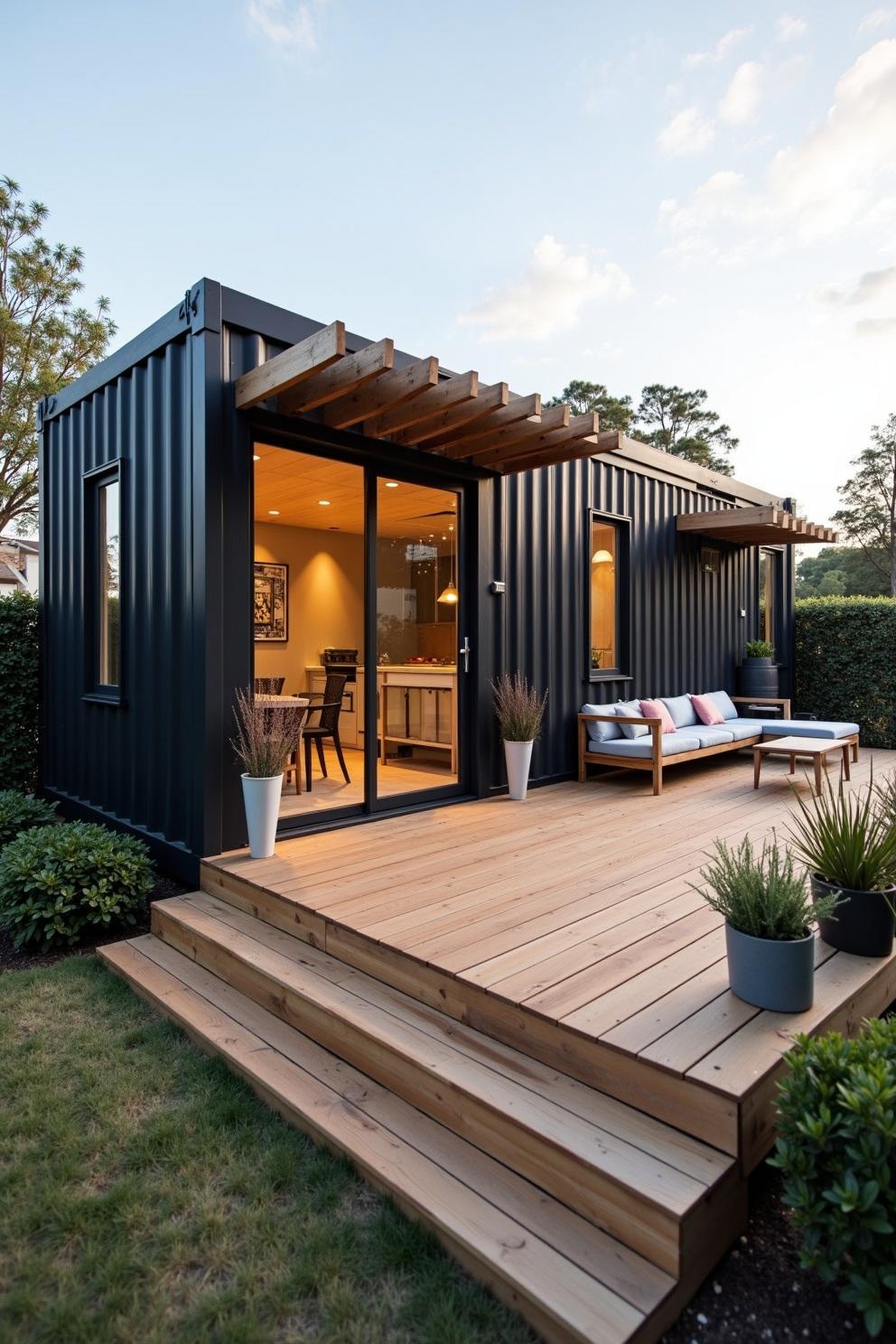 Compact stylish house with wooden deck