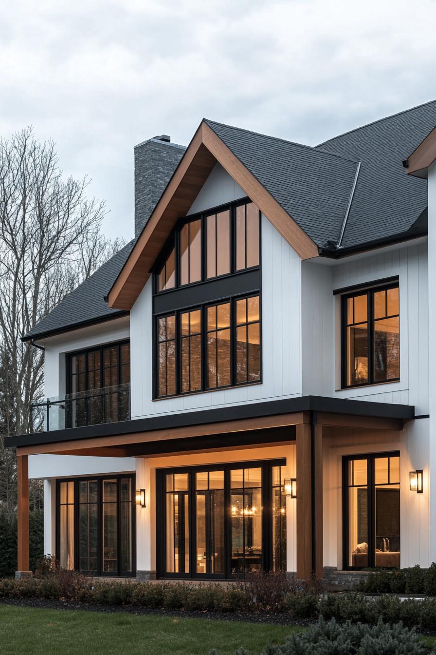 Suburban house with modern architecture and large windows