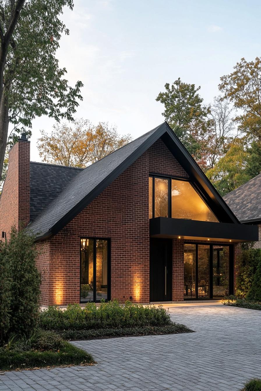 Brick ranch house with large gable roof and modern design