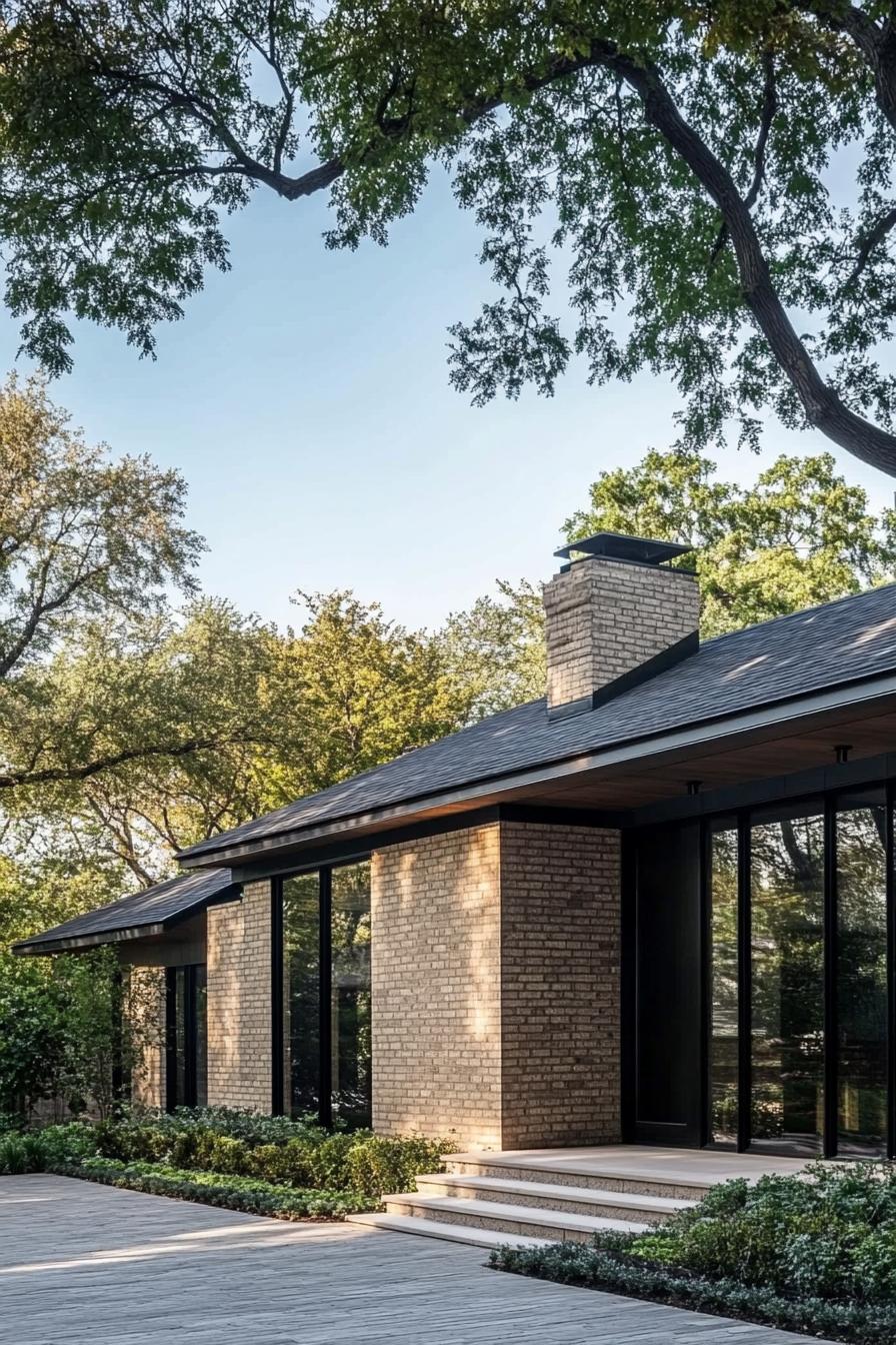 Charming brick house surrounded by lush trees