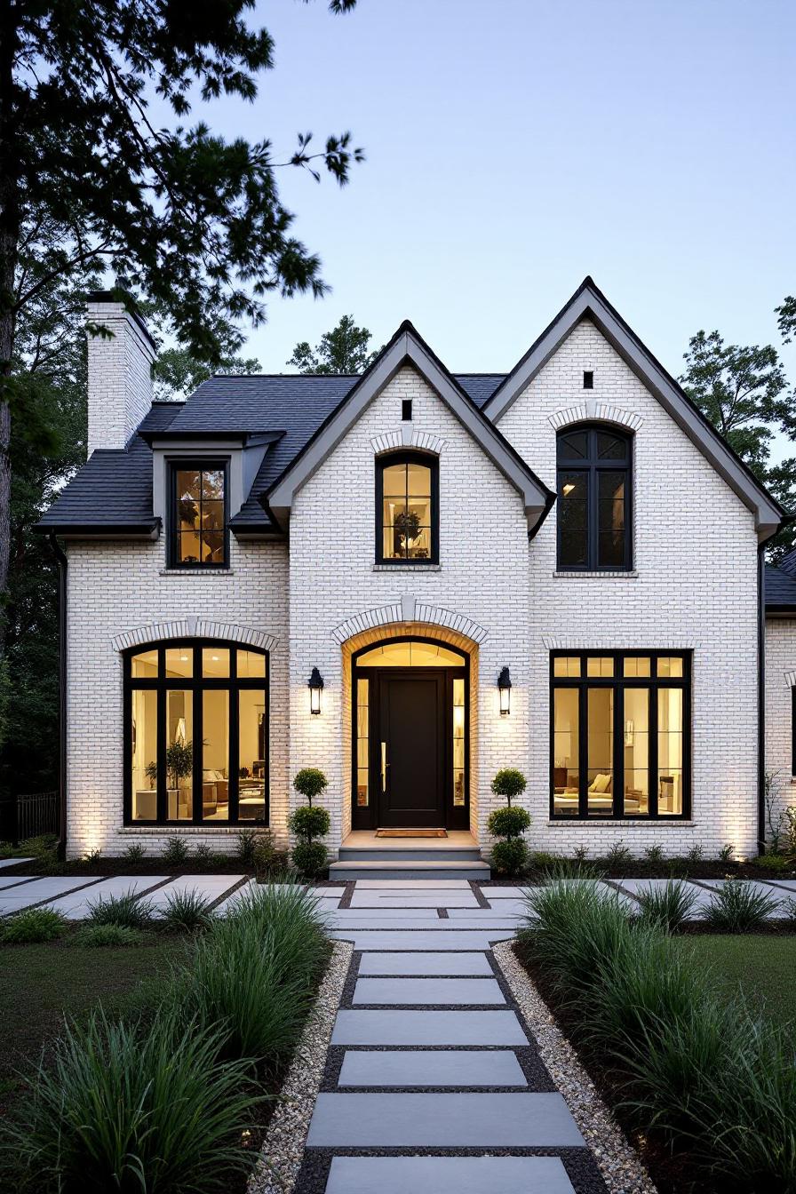 Charming house with brick exterior and arched windows