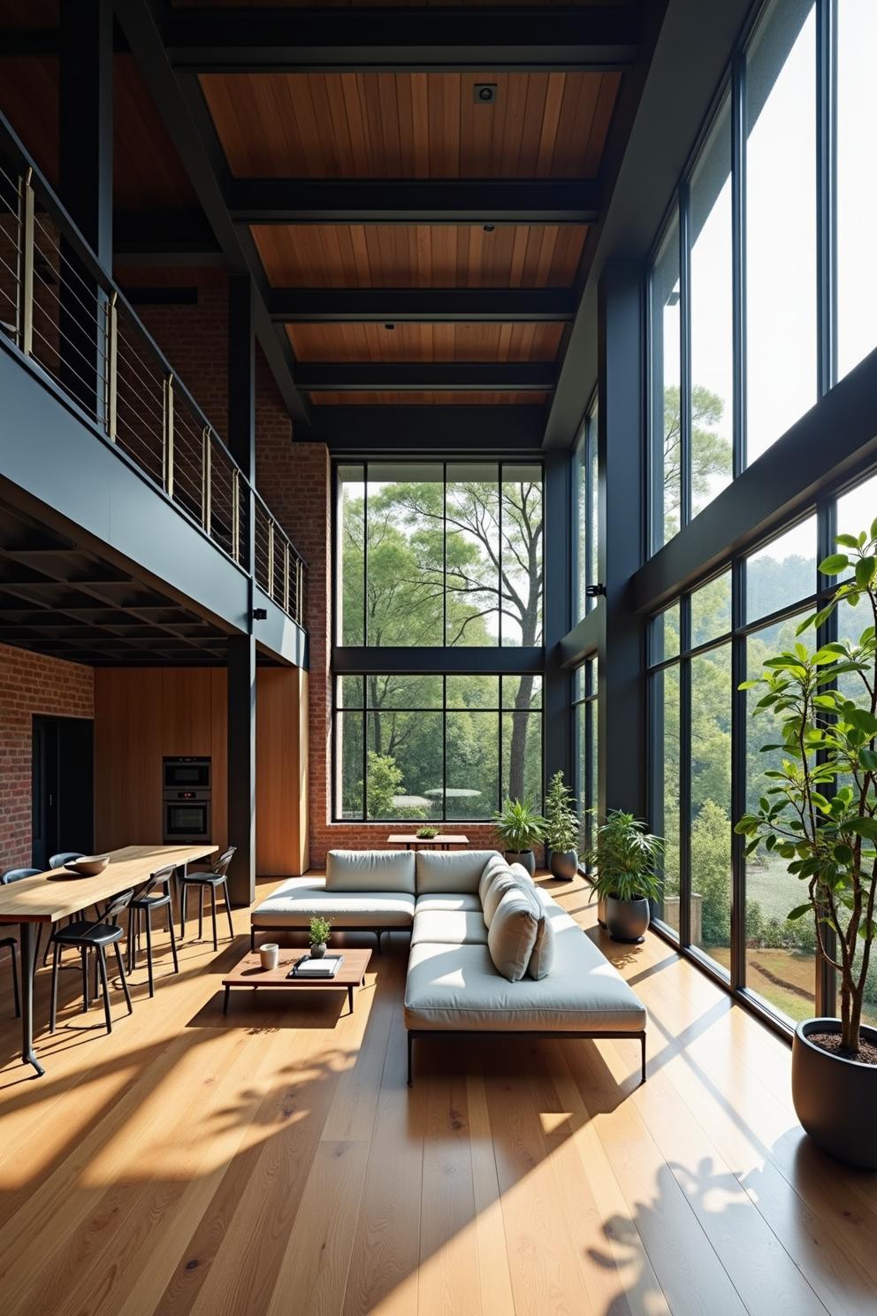 Modern loft with floor-to-ceiling windows and a spacious interior