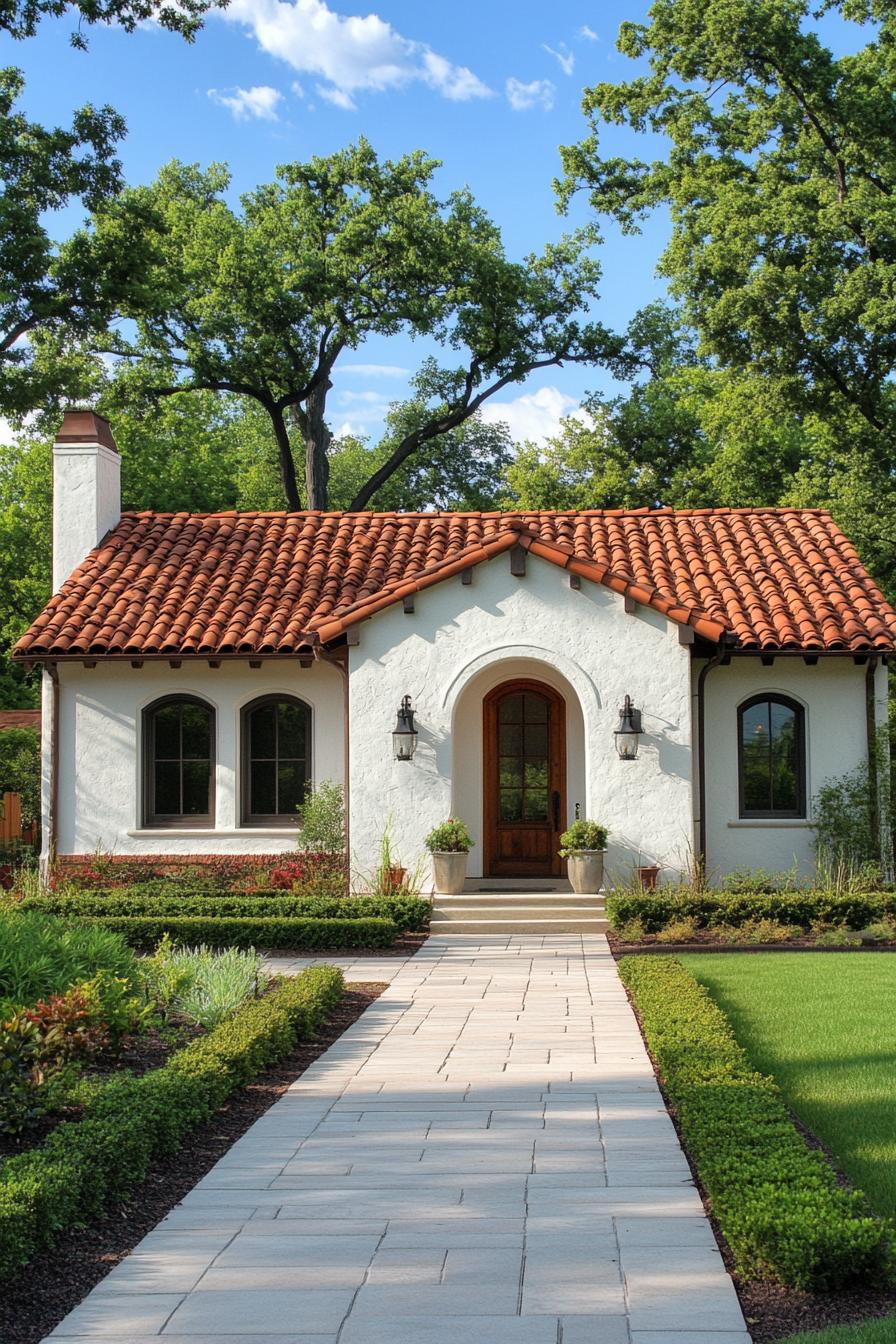 Charming bungalow with terracotta roof and lush greenery