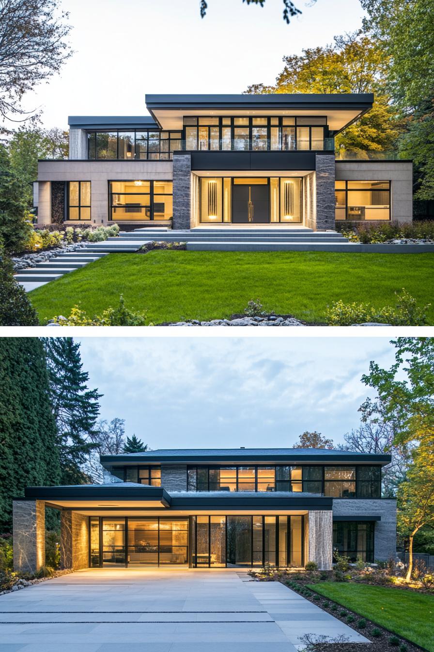 Two-Story Luxury House with Large Windows