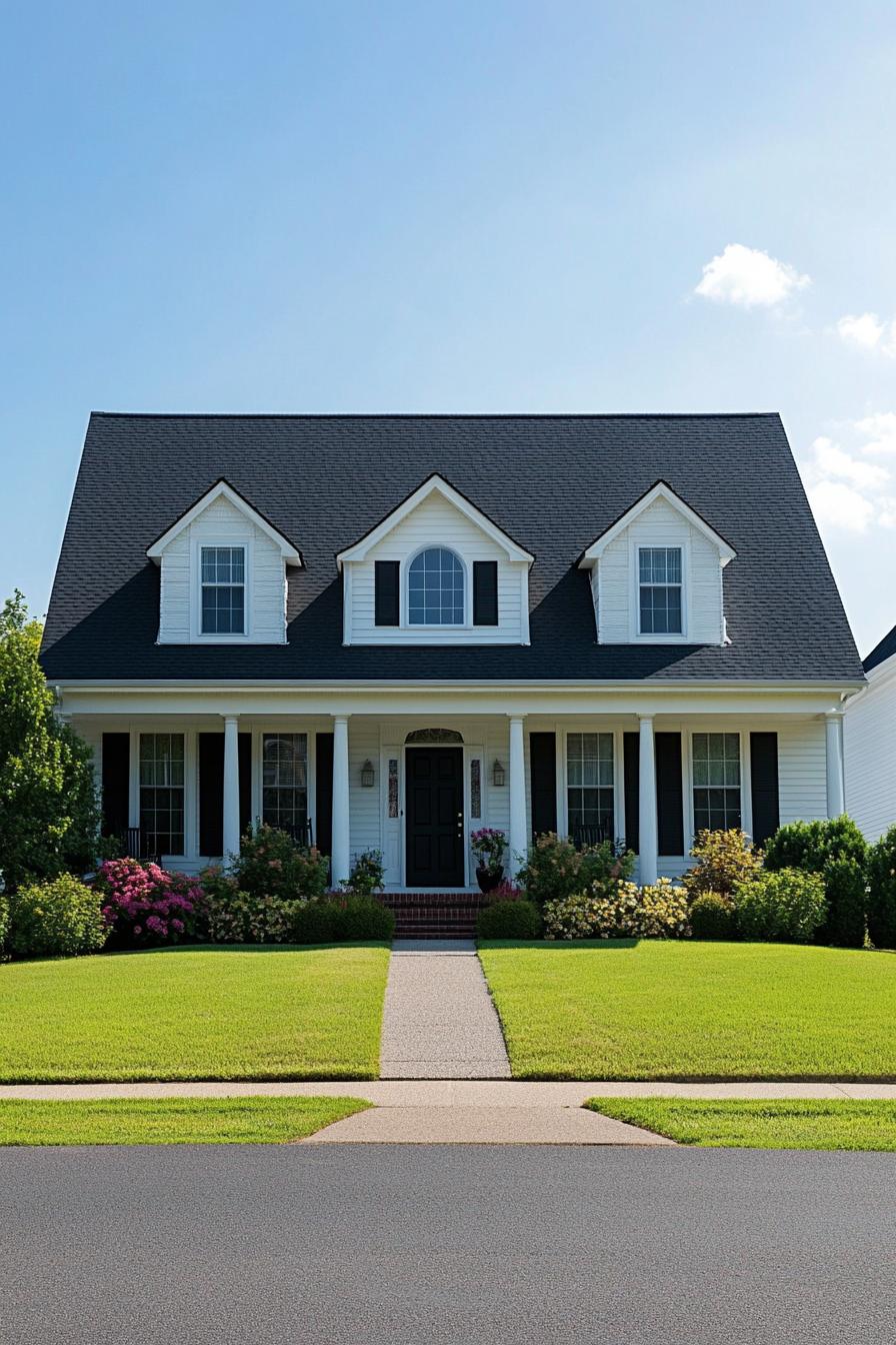 White suburban house with a large lawn