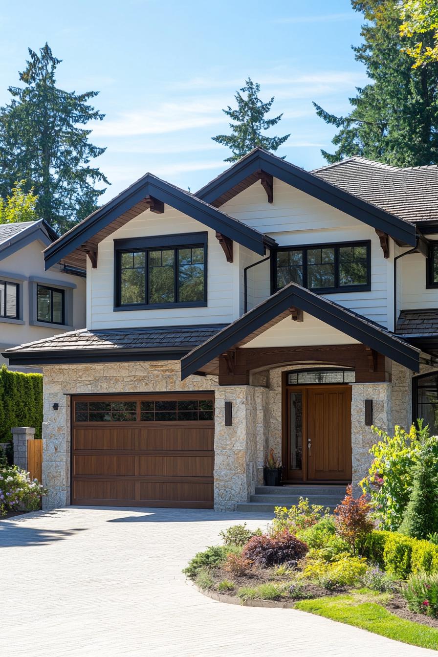 Modern cottage with stone and timber accents