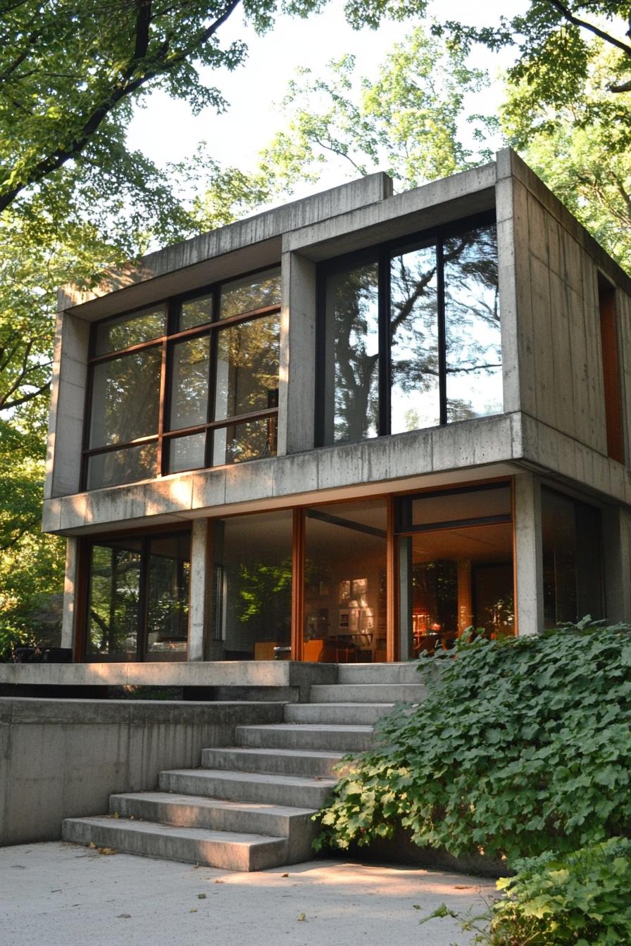 Modern concrete house surrounded by trees