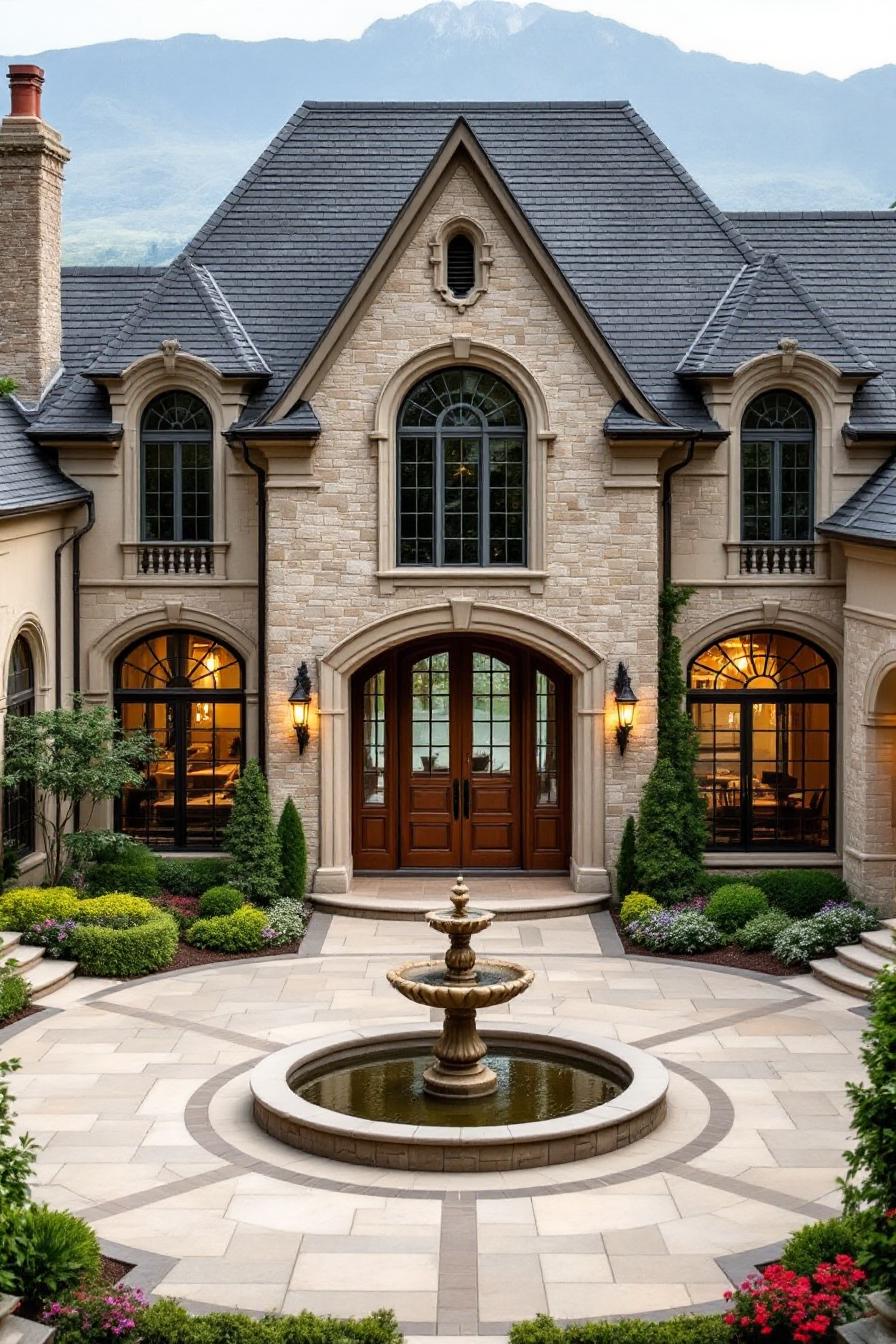 Charming courtyard with a stone fountain