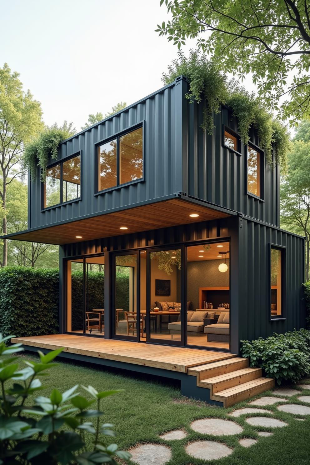 Two-Story Container House with Greenery