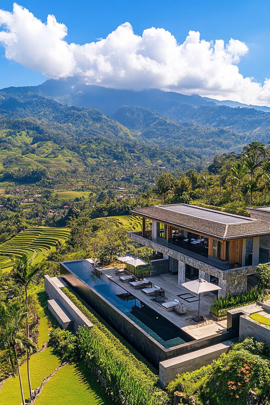 A modern Balinese villa with stunning rice terrace views