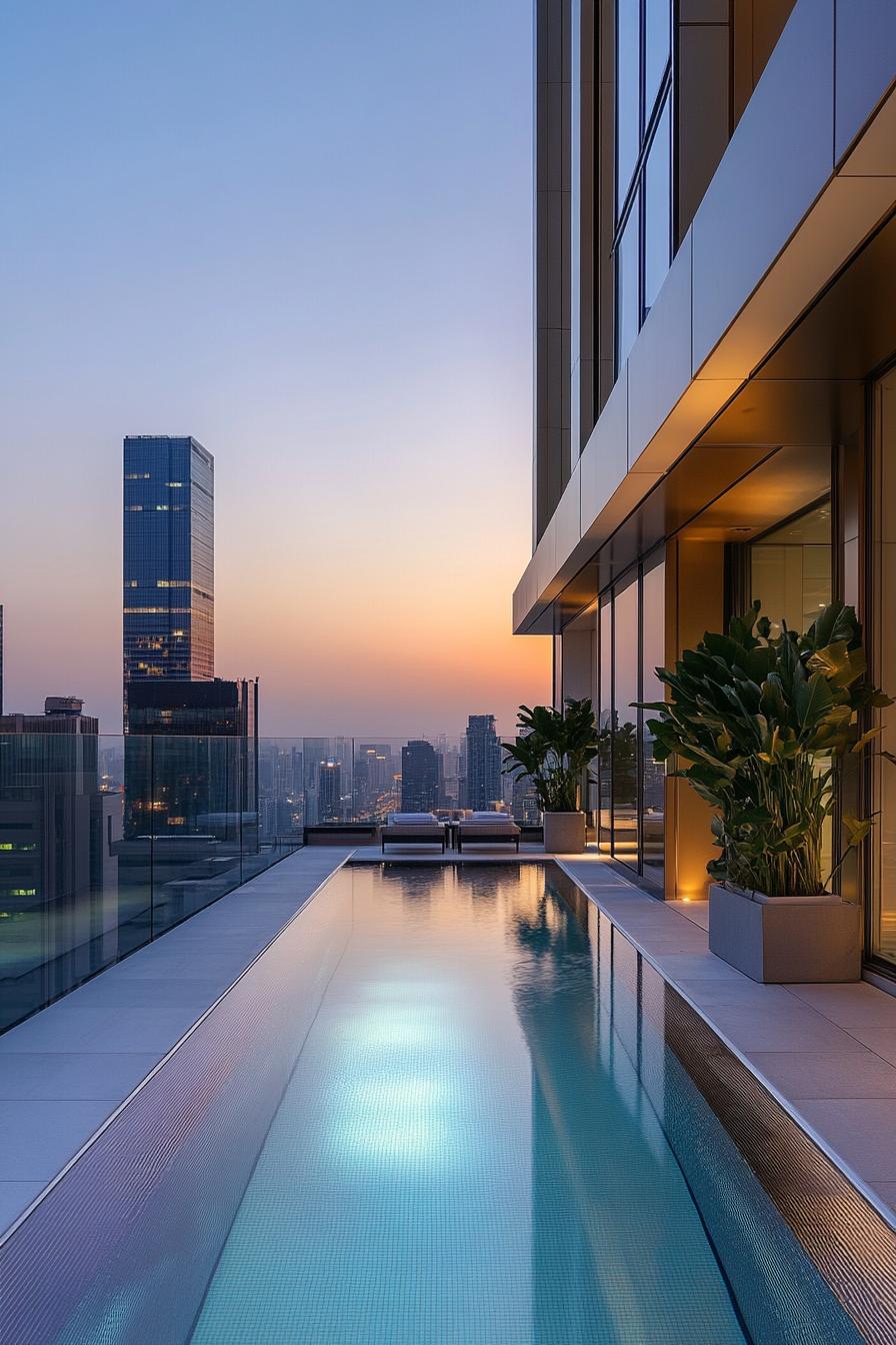 Modern penthouse with rooftop pool and city view