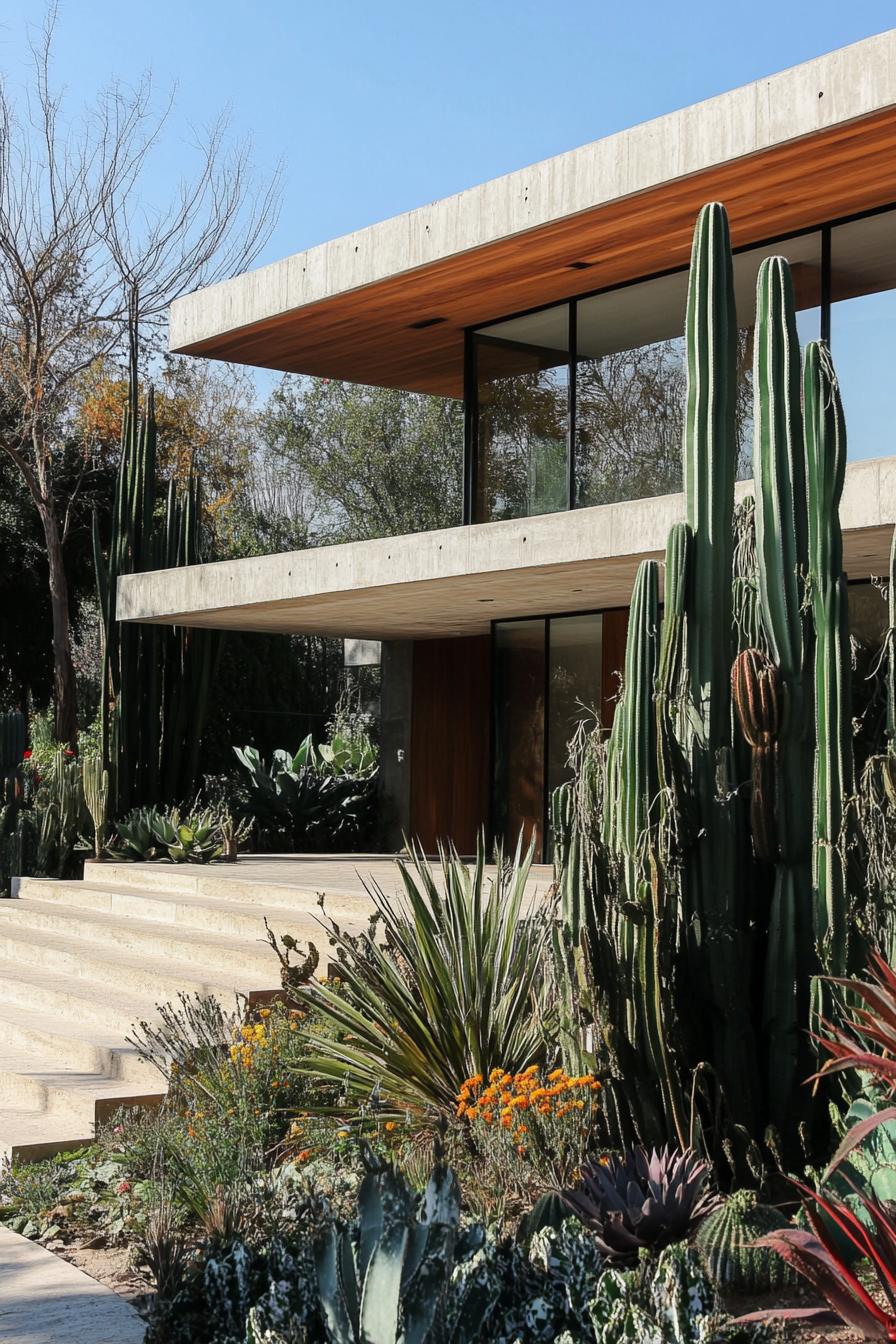 Modern house with cacti in the foreground