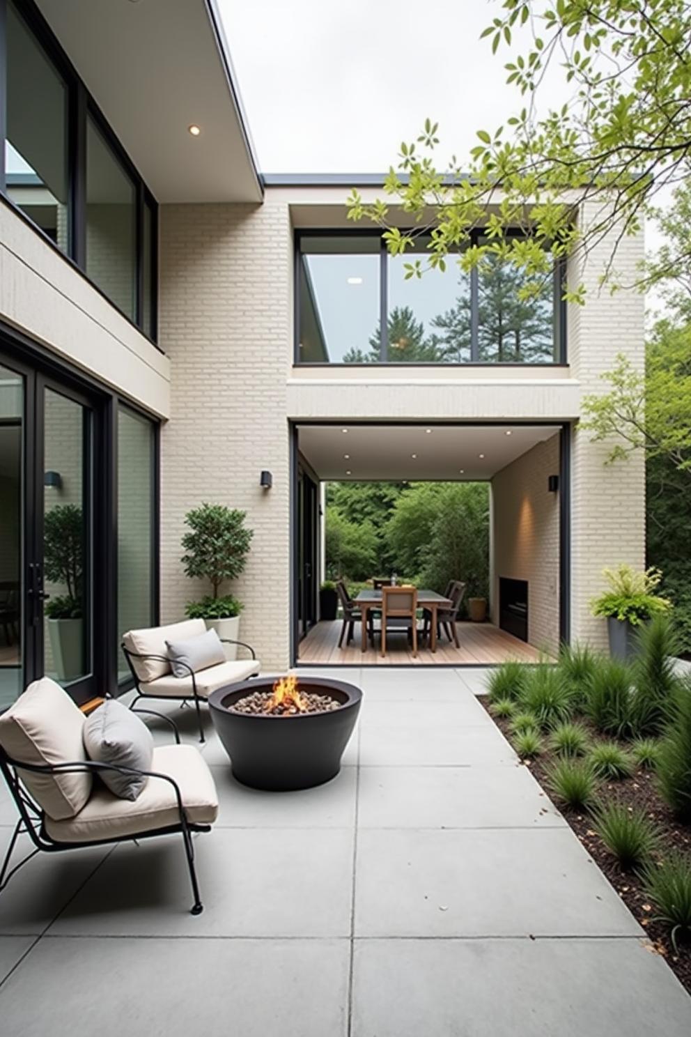 Modern patio with fire pit and outdoor seating set