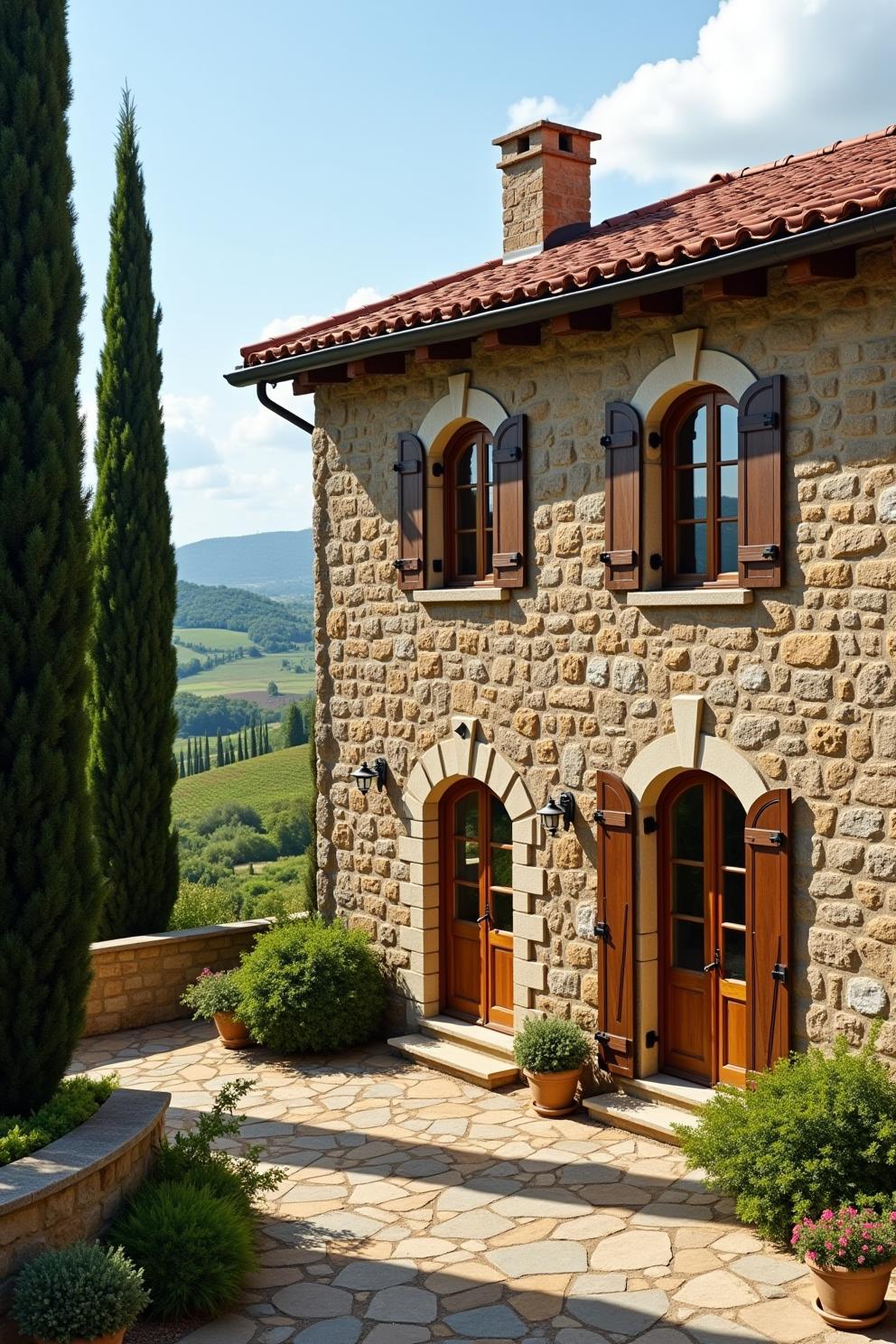 Charming stone villa with arched windows and a terracotta roof