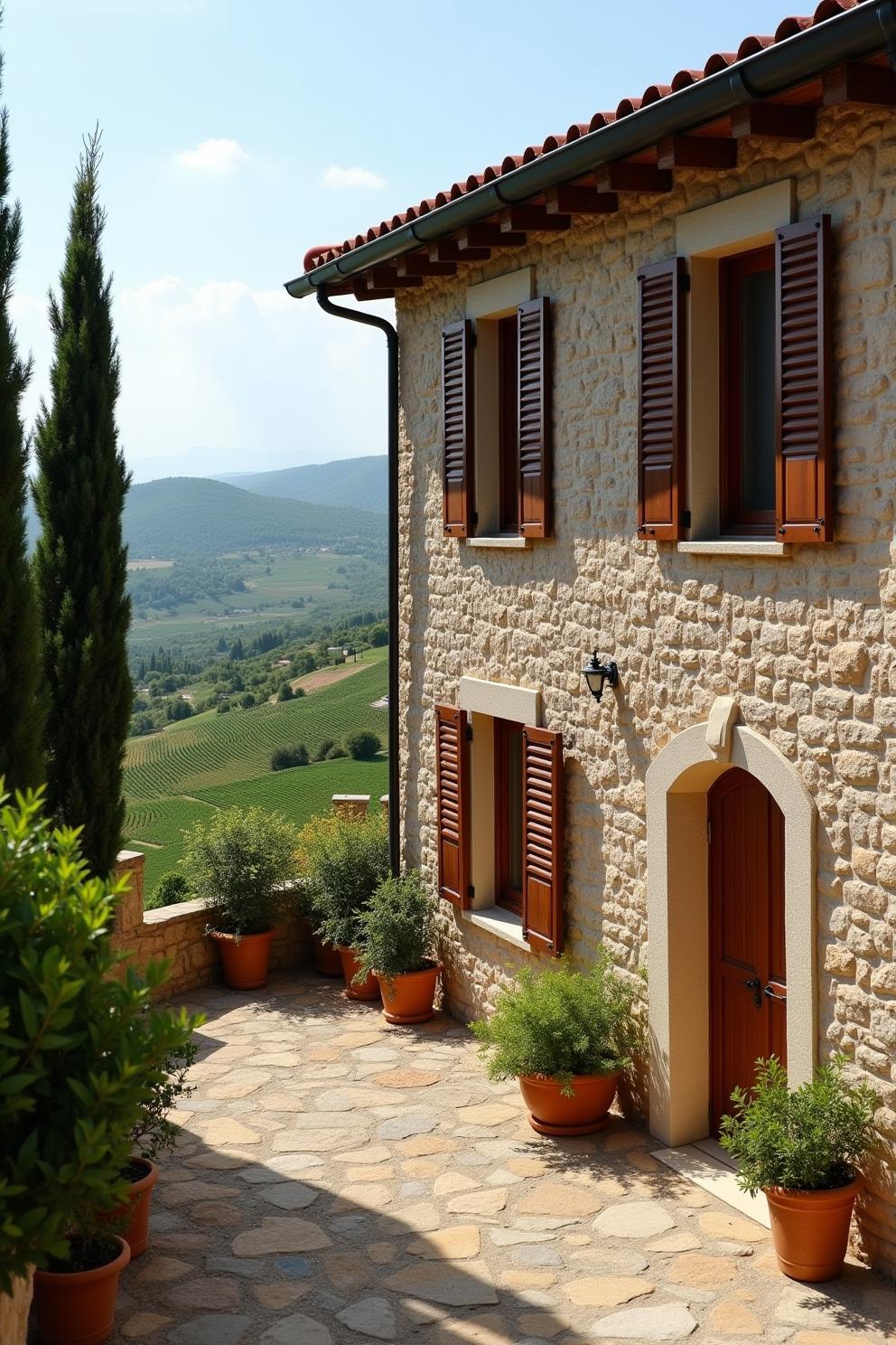 Charming Tuscan villa with scenic views and terracotta pots