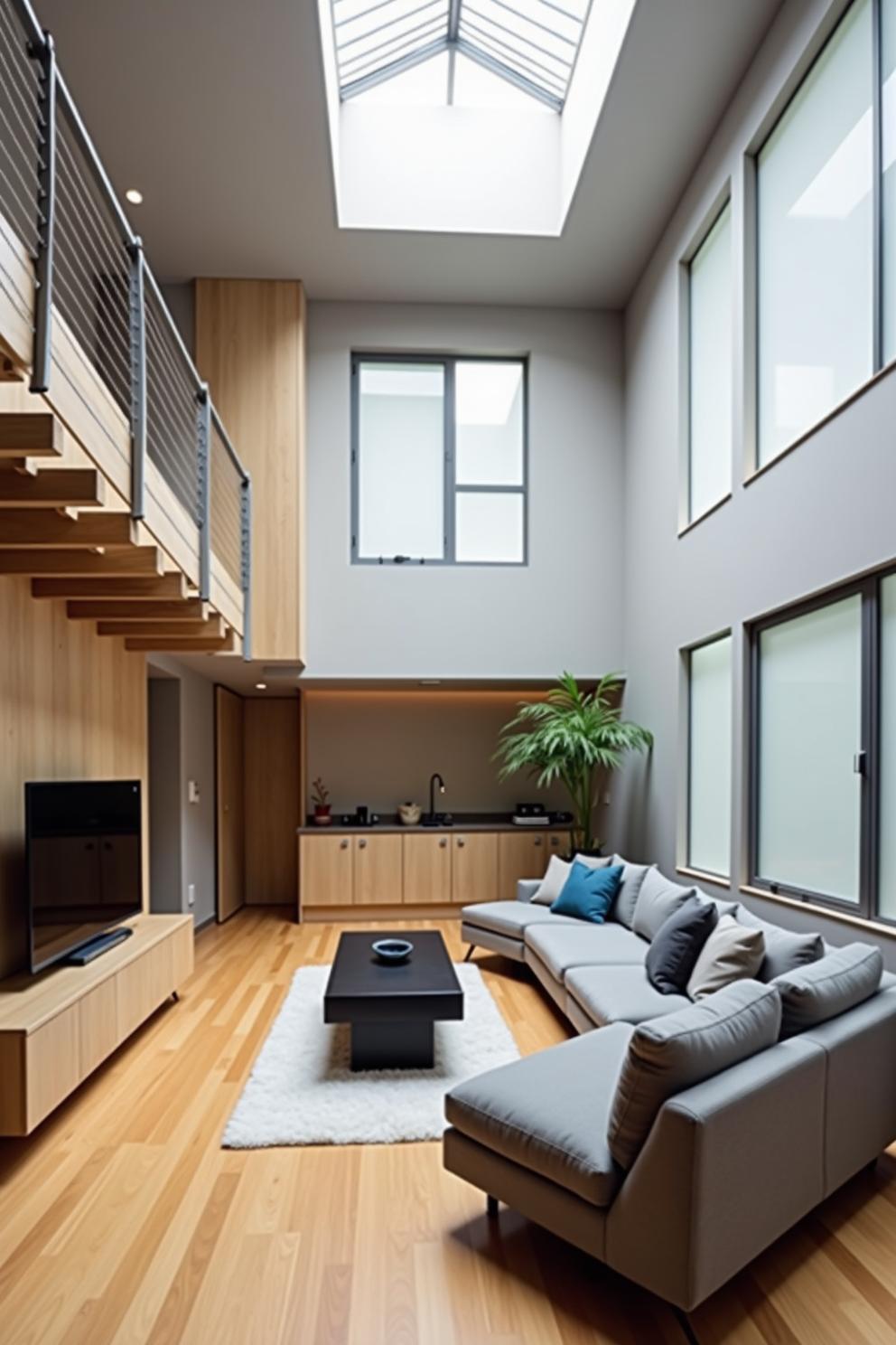 Contemporary loft with airy atmosphere and skylight