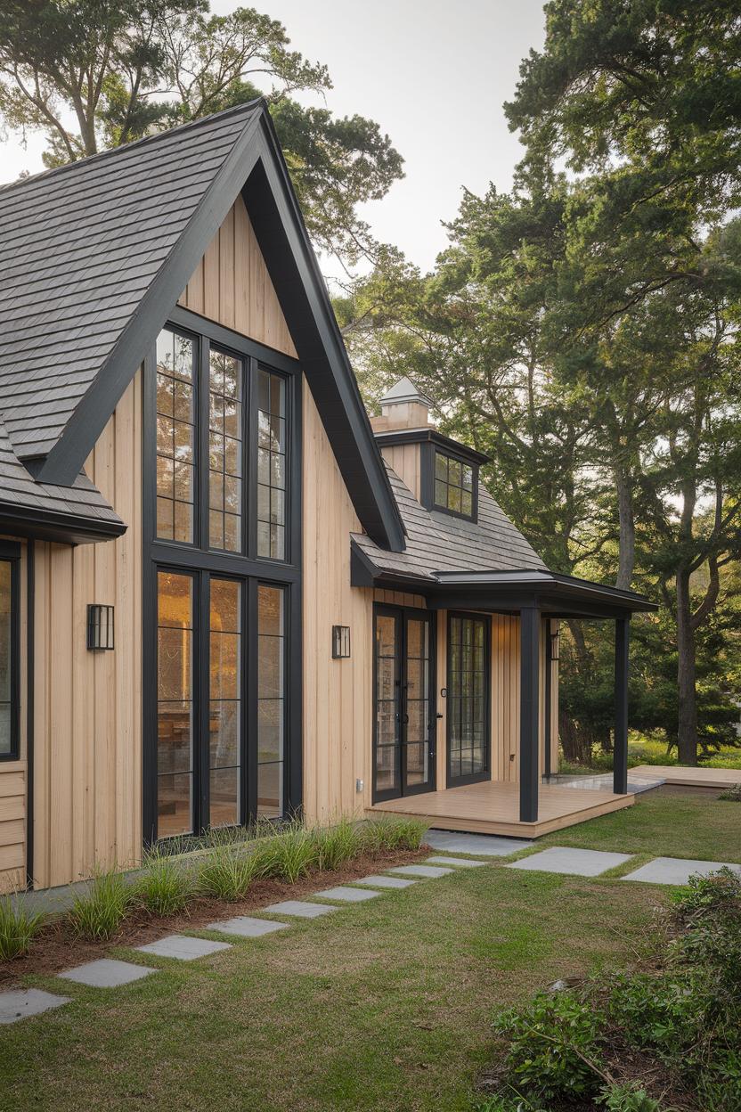 Wood-framed cottage with large windows