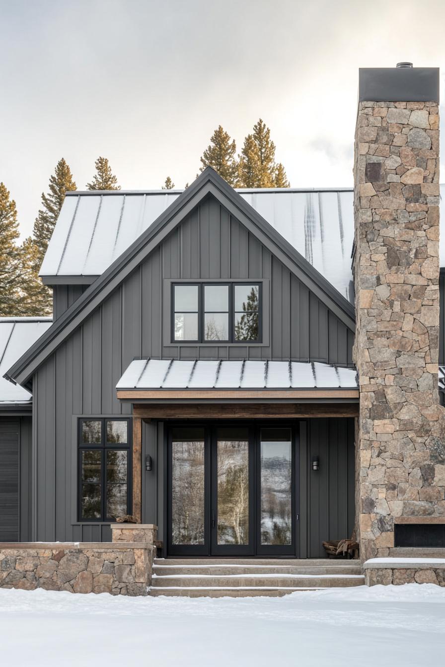 Modern mountain home with stone chimney