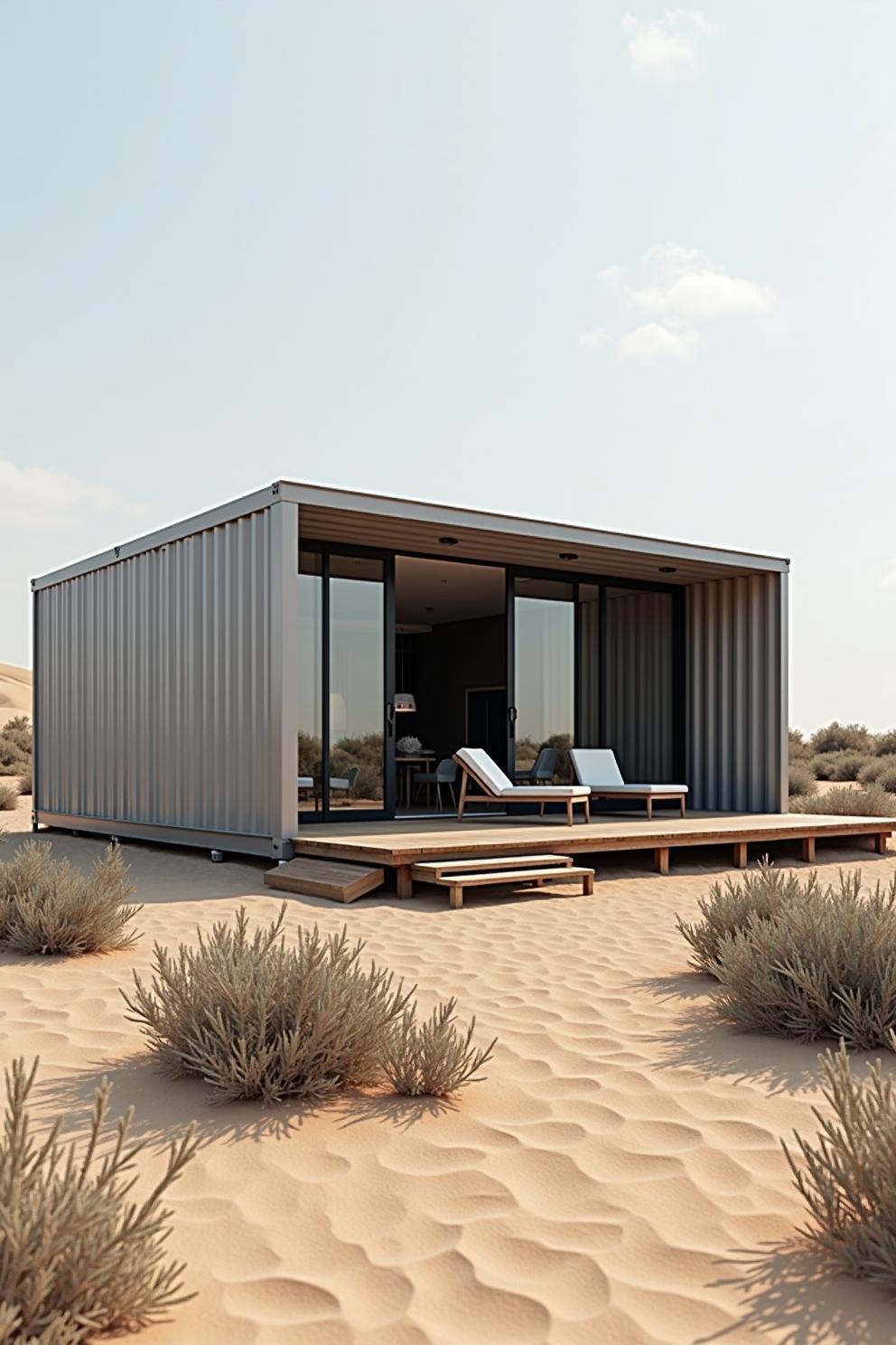 Modern container house in a desert setting