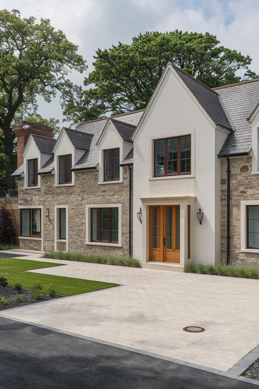 A charming suburban house with stone and stucco facade