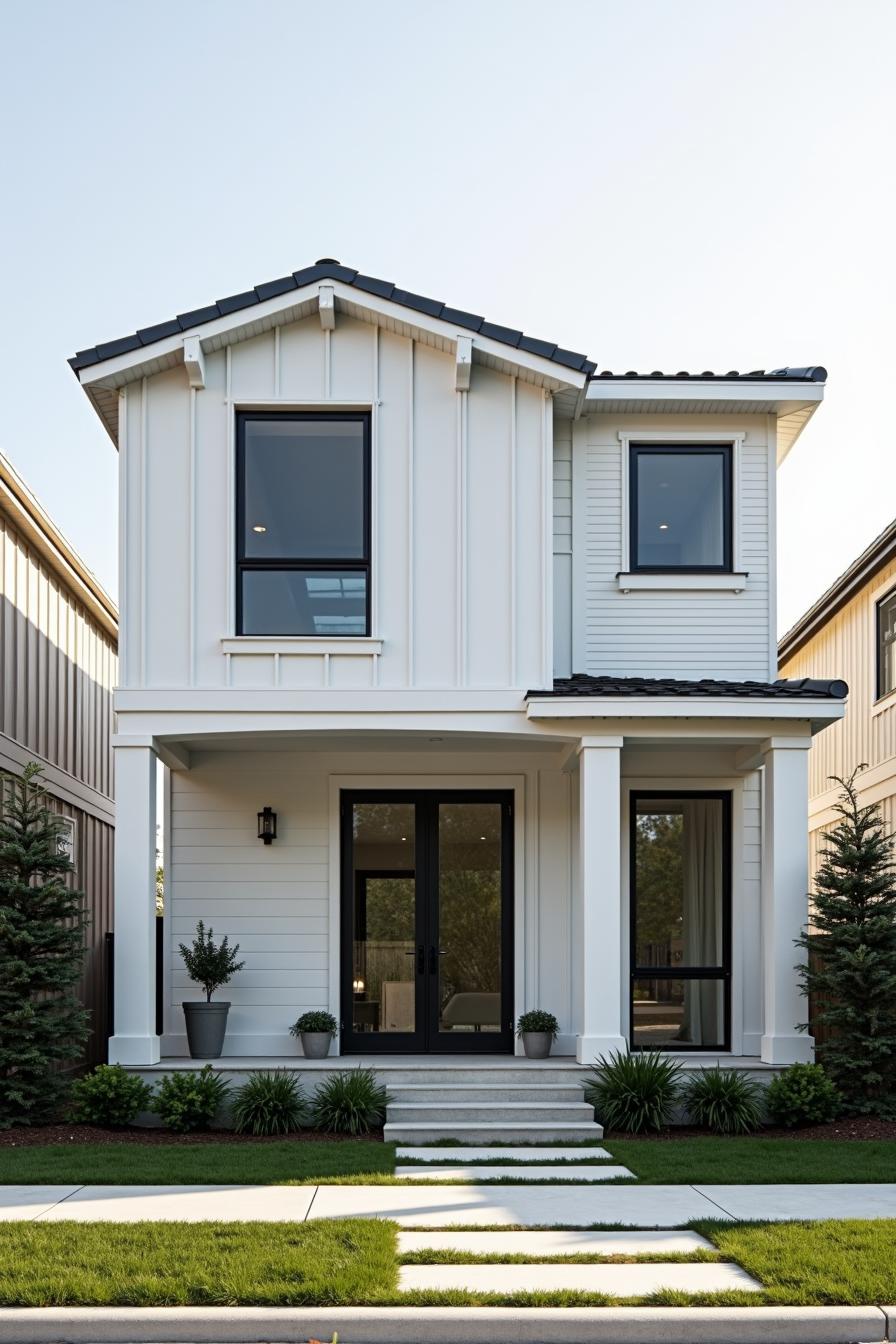 Modern white house with black trim and clean lines