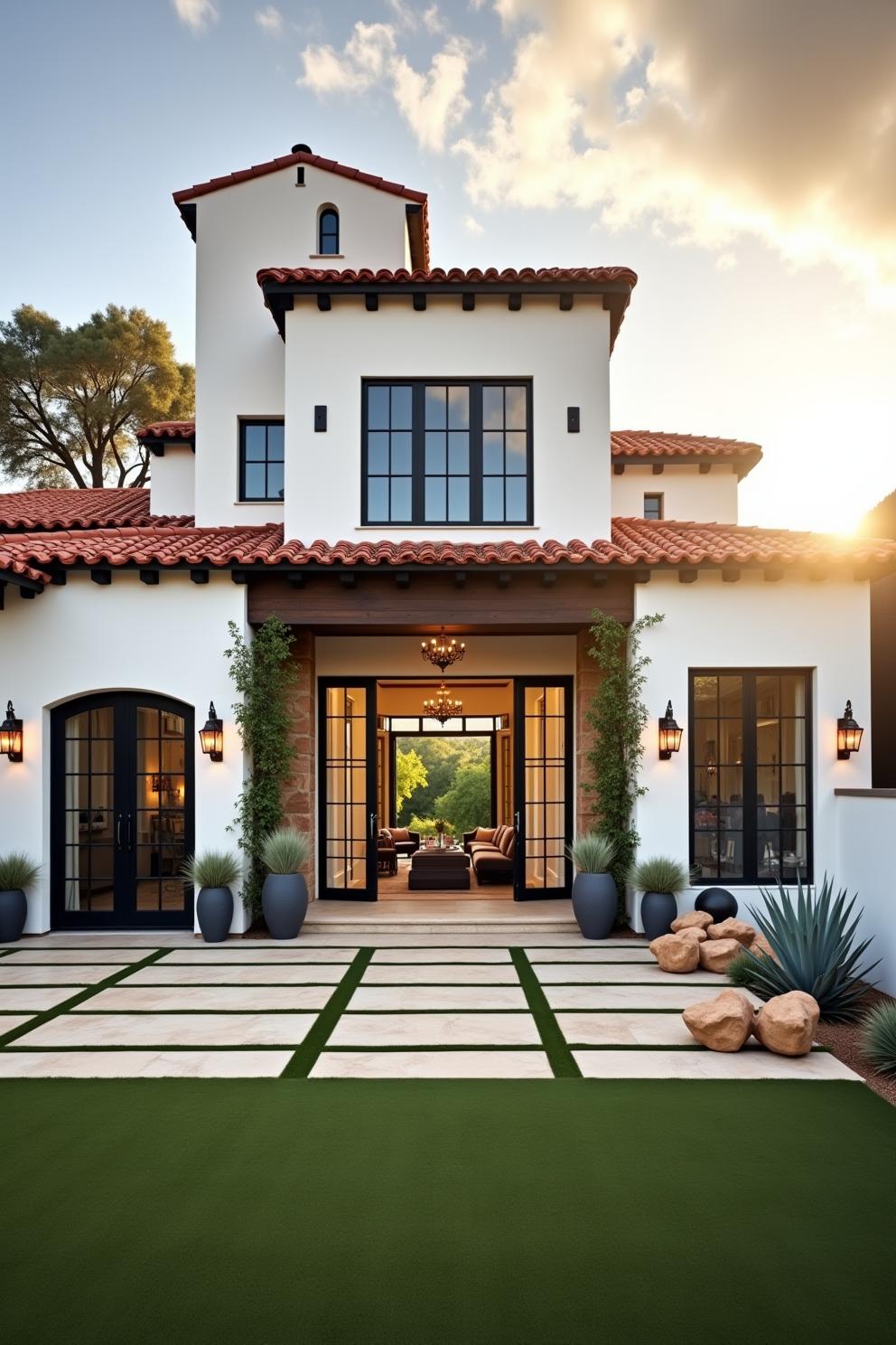 Stucco-walled ranch house with red tile roof