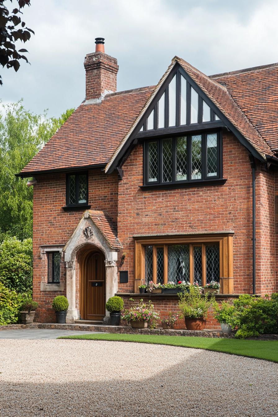 Charming red brick house with leaded windows and lush garden