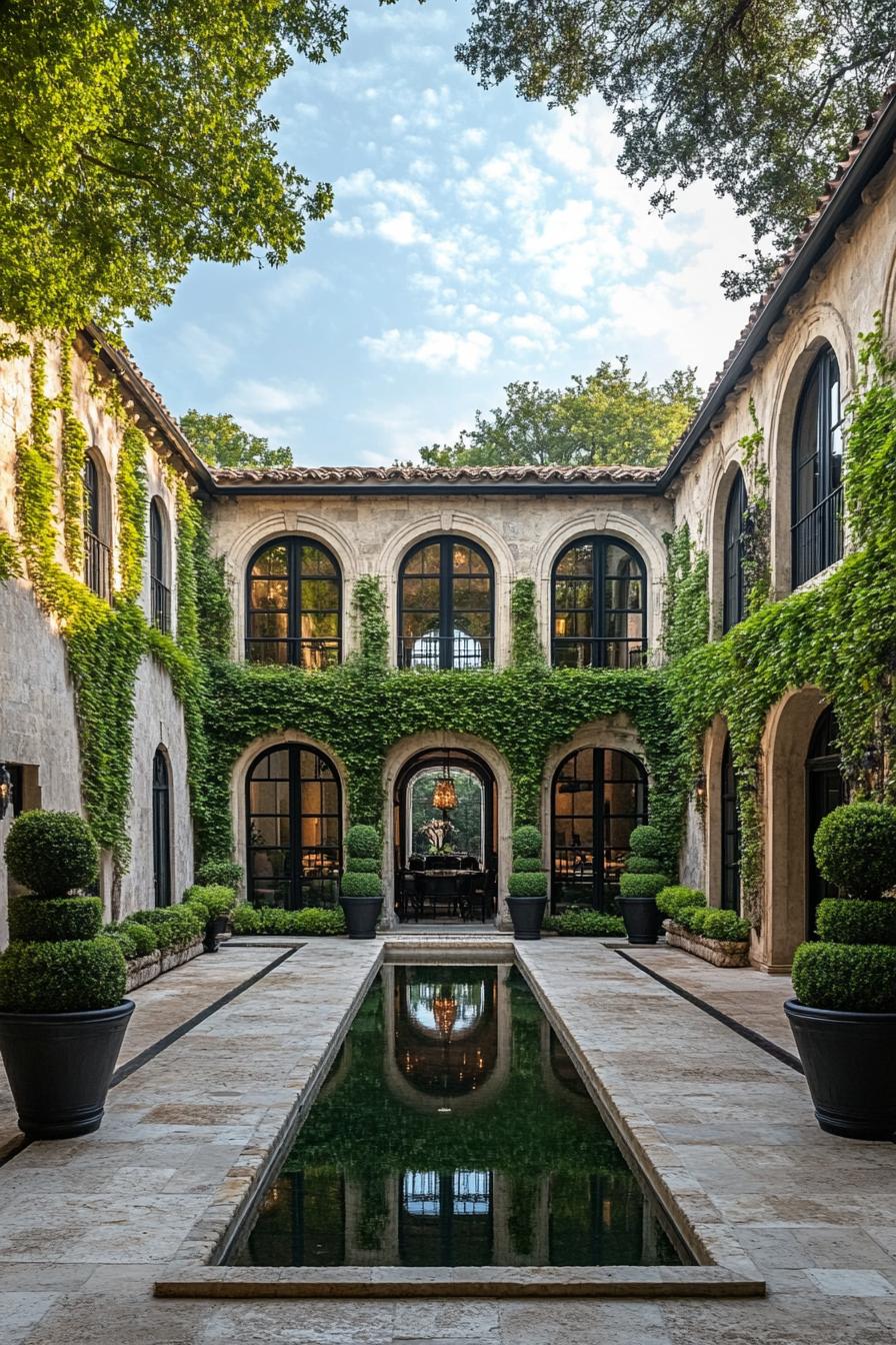 Courtyard with lush ivy and reflection pool