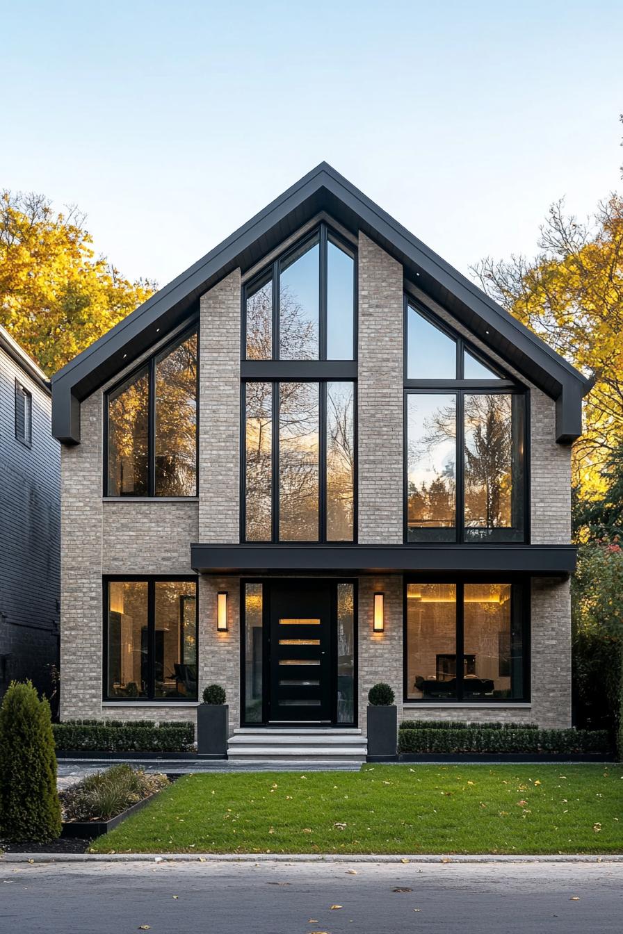 Modern house with tall windows and brick facade