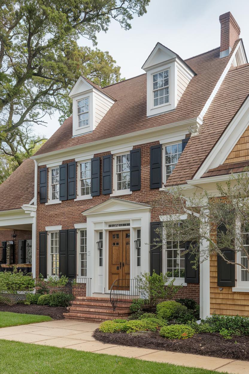 Classic suburban house with brick facade and dormer windows