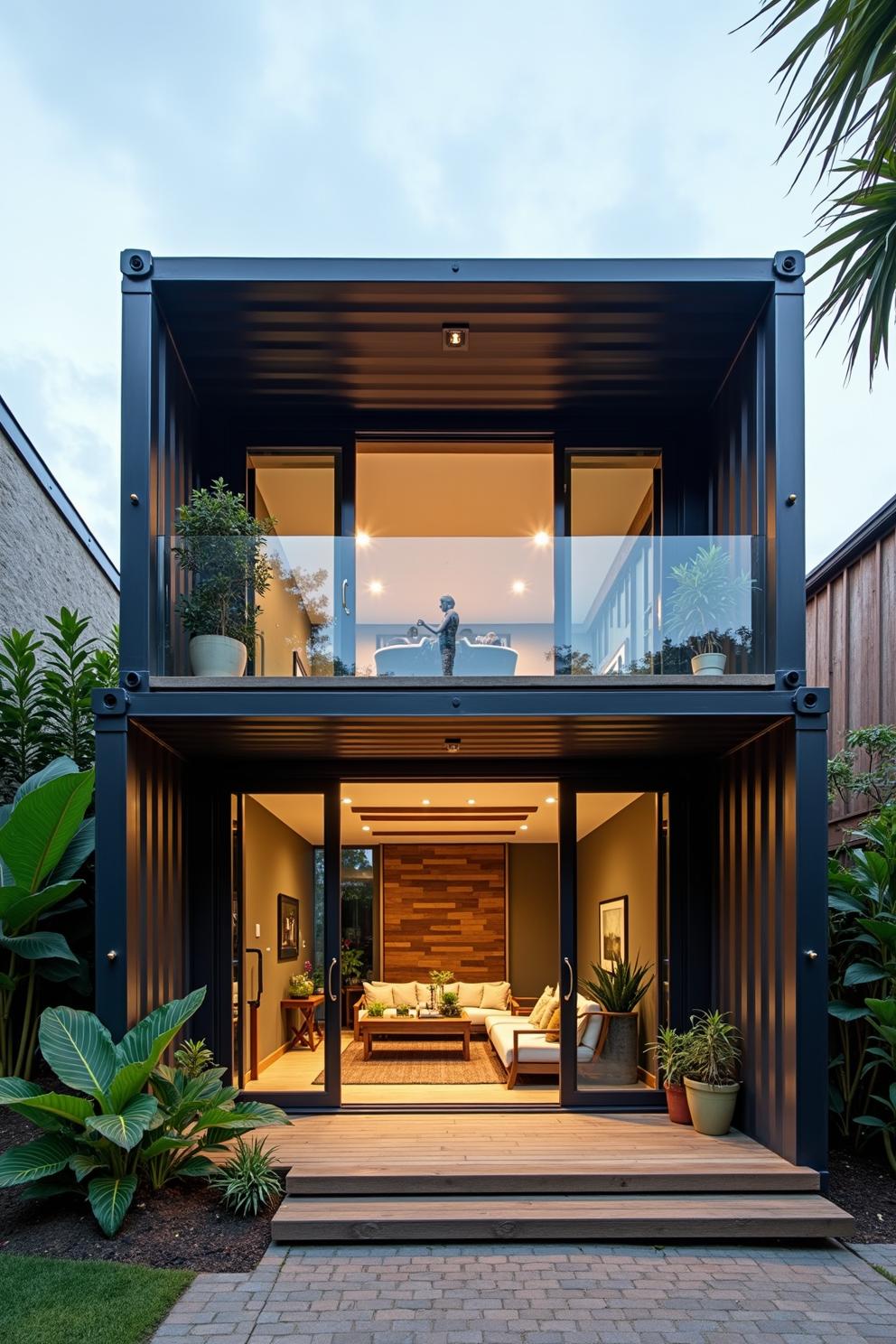 Two-Story Container Home with Lush Garden