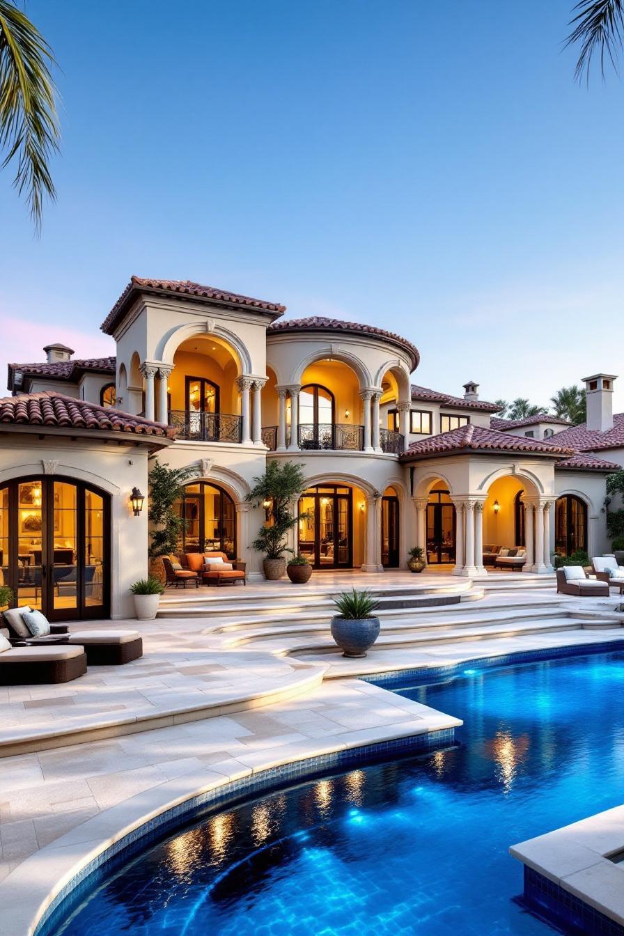 Luxurious mansion with arches and pool