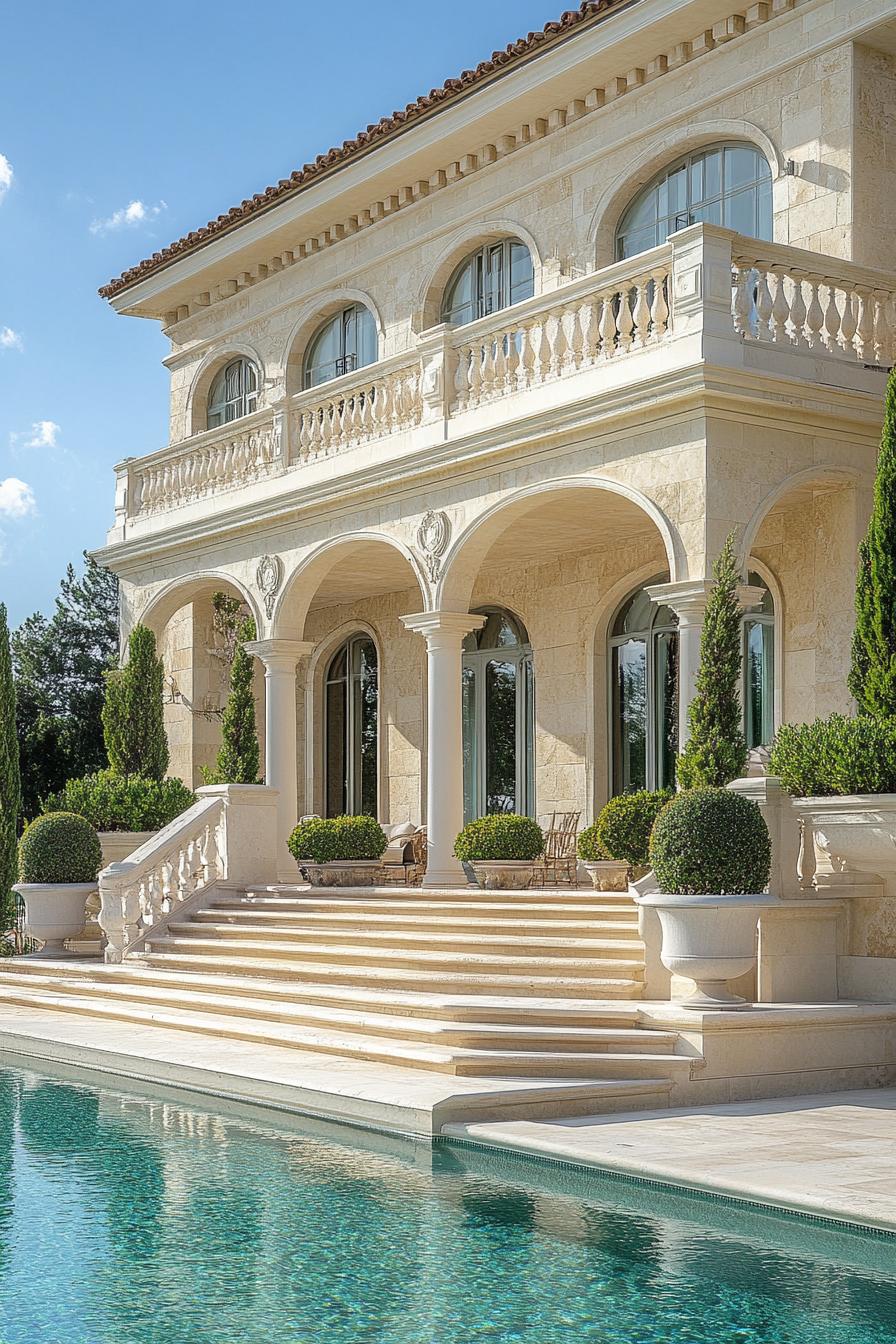 Luxurious mansion with poolside arches