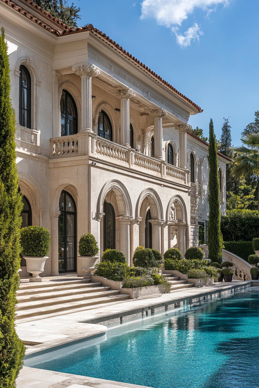 Elegant mansion with arches and swimming pool