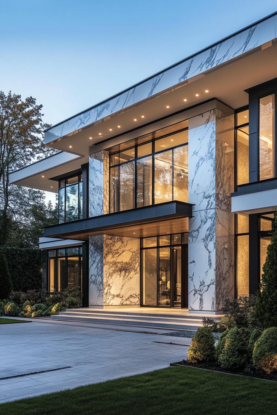 Sleek modern home with marble façade and large windows