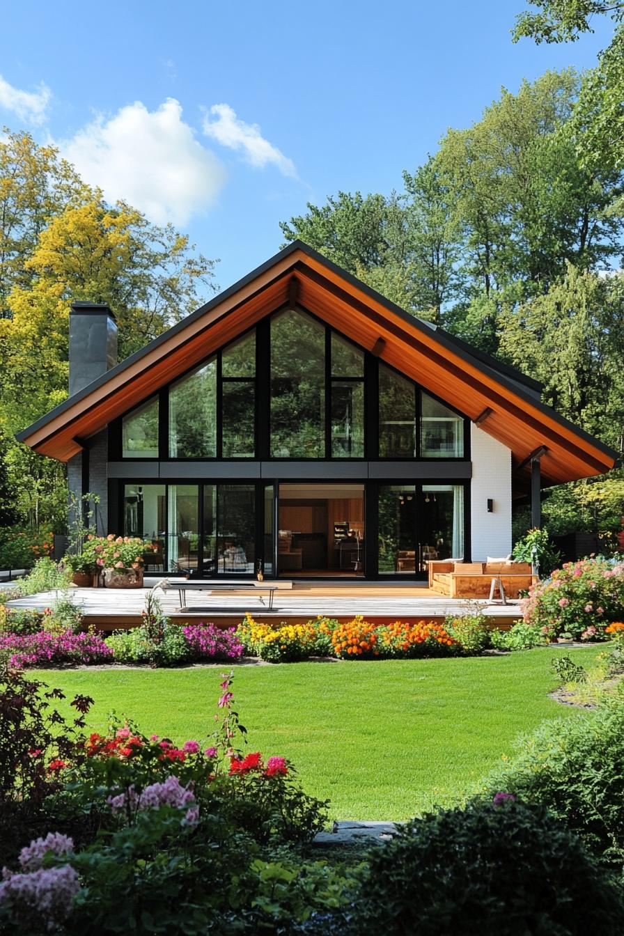 Sleek bungalow with wood and glass facade