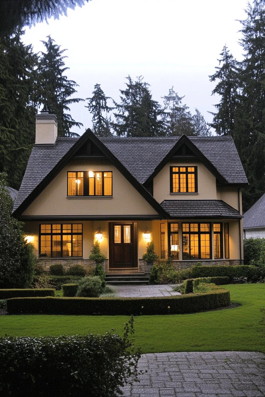 Cozy suburban house with glowing windows