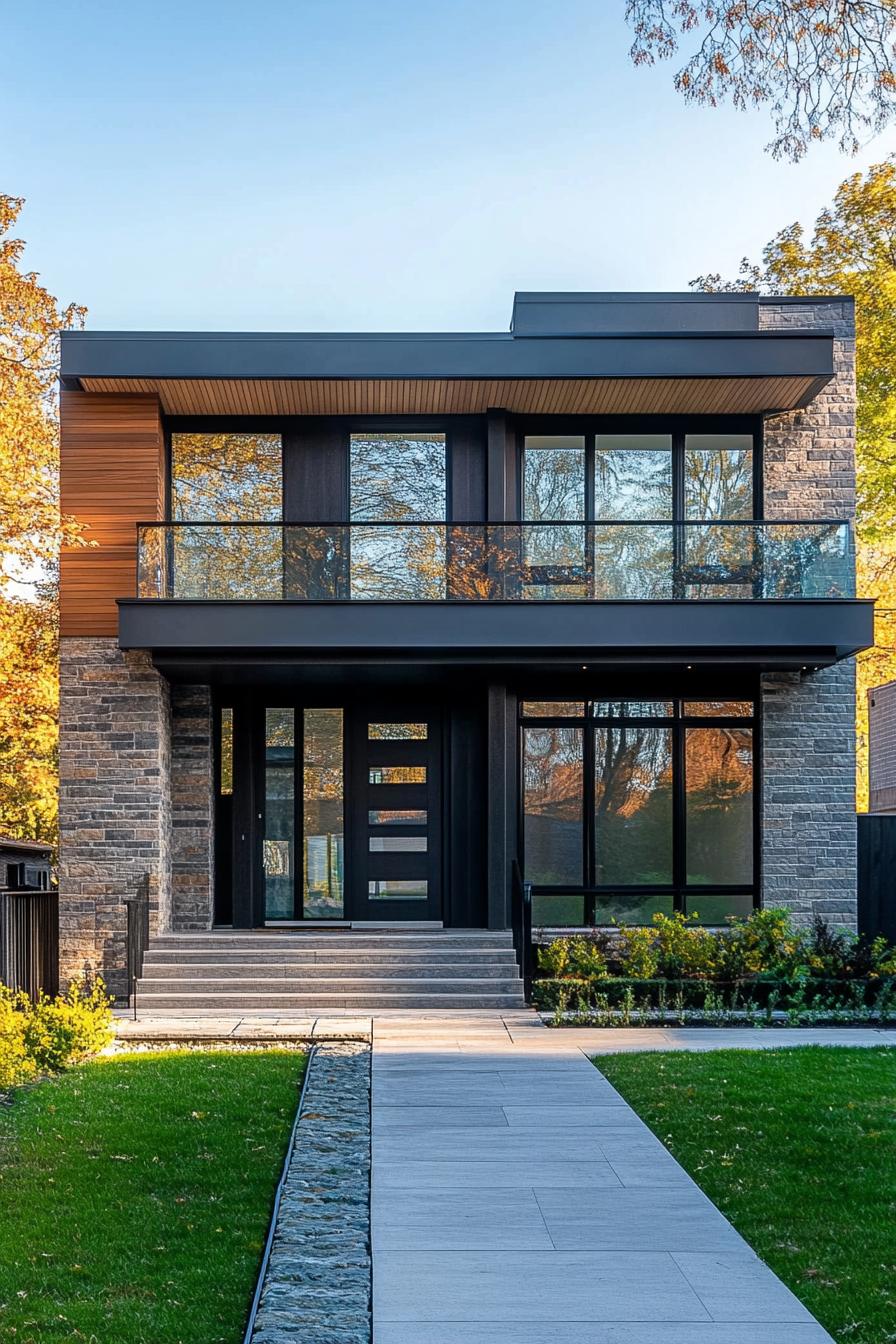 Modern house with glass and stone exterior