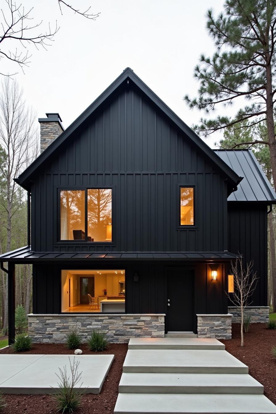 Sleek black house surrounded by nature