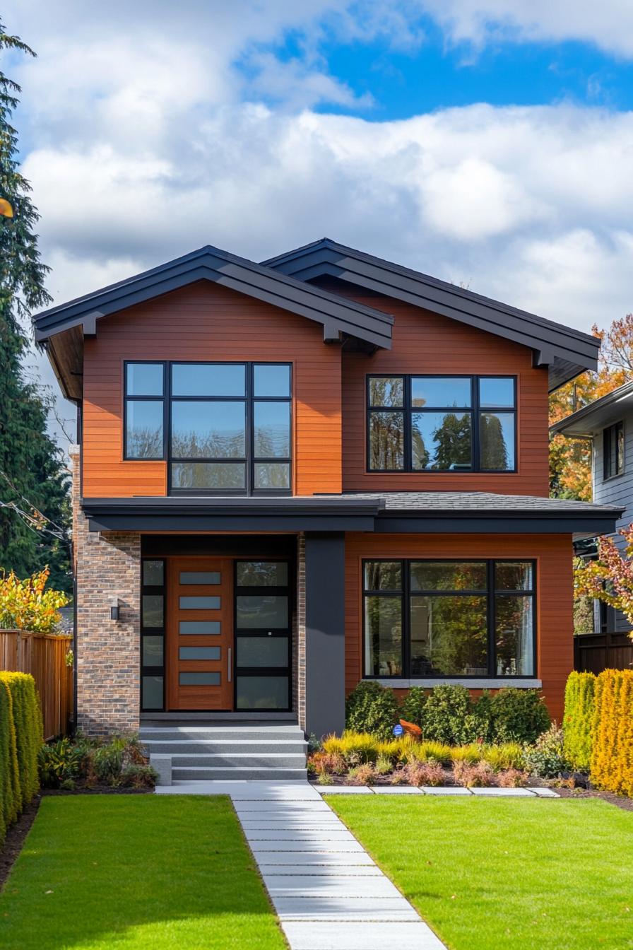 Modern two-story house with brick and wood details