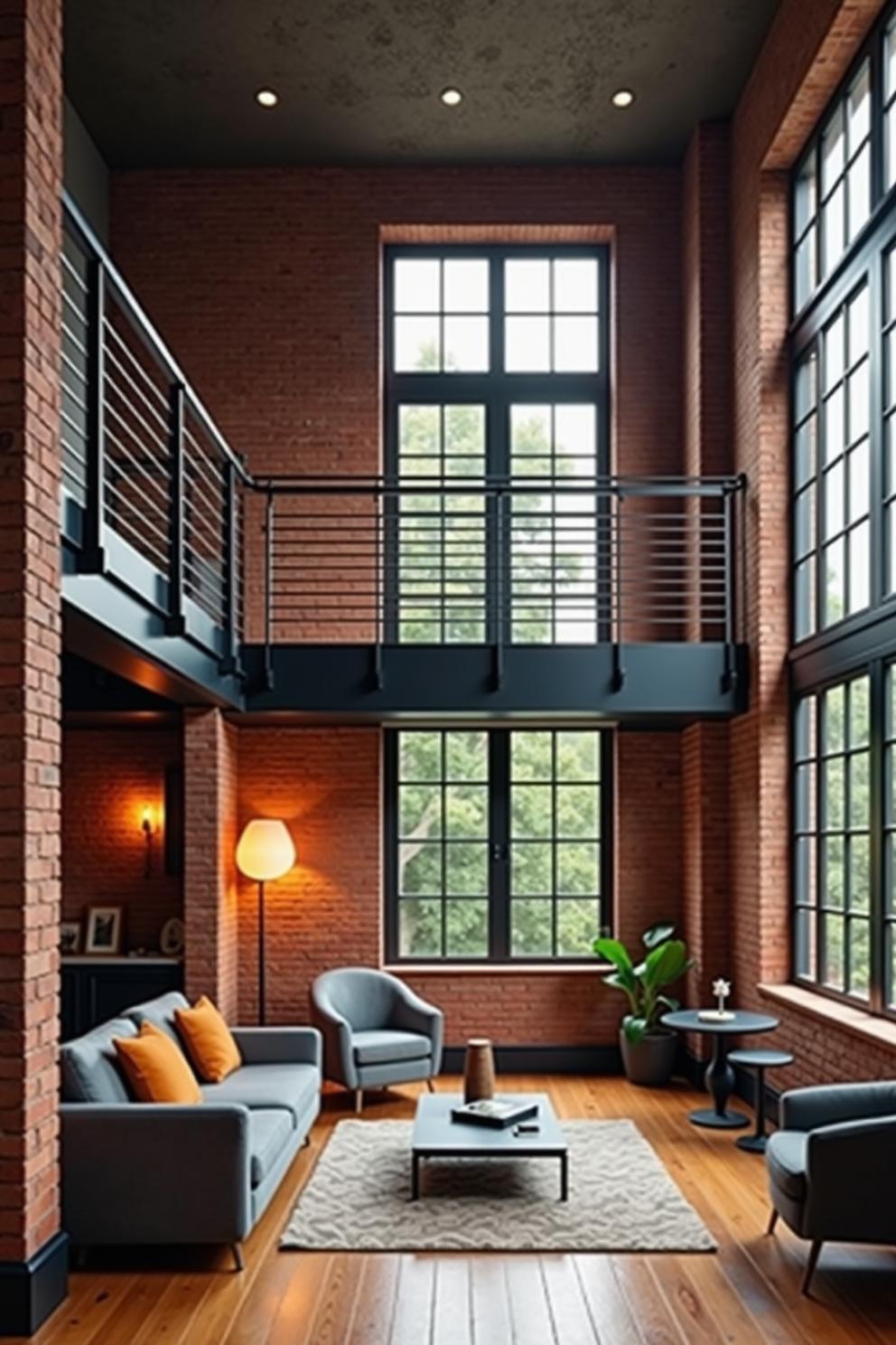 Stylish loft space with brick walls and large windows