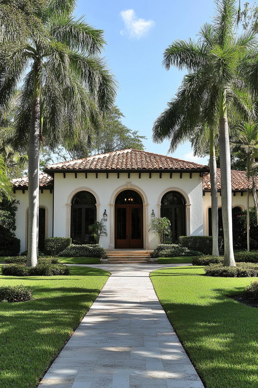 Modern bungalow surrounded by palm trees