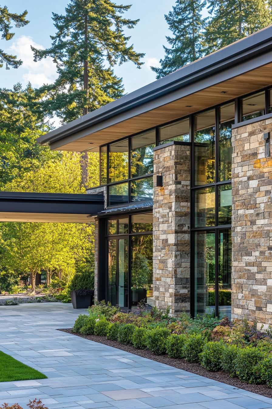 Modern house with stone and glass elements