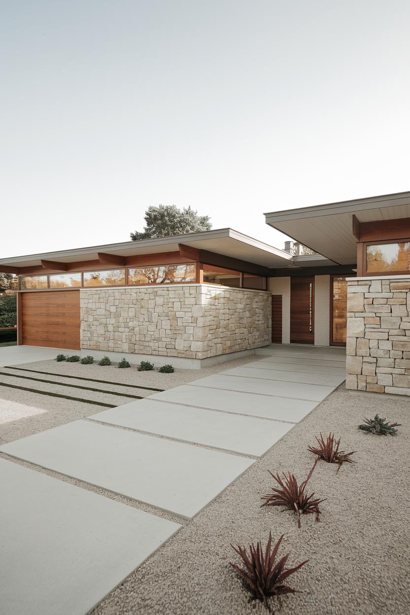 Elegant stone facade with minimalist landscaping